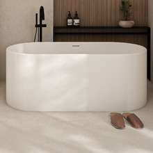 Kanso Matte White Solid Surface Freestanding Bath with Overflow